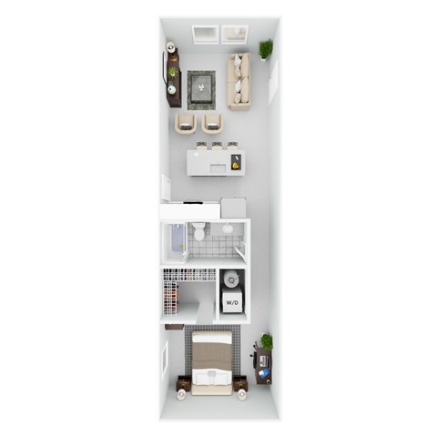 Floor plan for 1 bed, 1 bath, 683 sqft